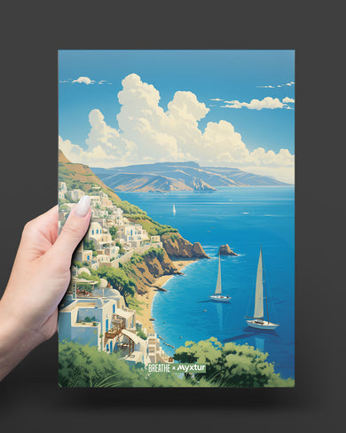 Santorini Cliffside [BREATHE] Metal-Poster