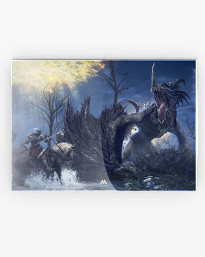 Elden Ring-Confronting Dragon Agheel Metal Poster