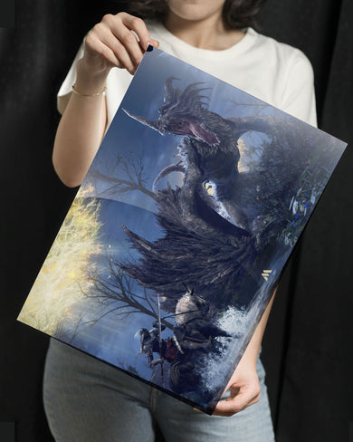 Elden Ring-Confronting Dragon Agheel Metal-Poster