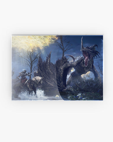 Elden Ring-Confronting Dragon Agheel Metal-Poster