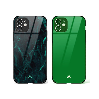 Green and Marble Glass Case Phone Cover Combo-(Apple)