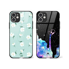 Night Sky in Flowers Glass Case Phone Cover Combo (Apple)