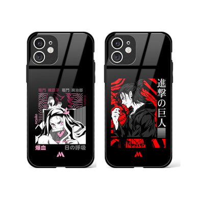 Eren and Demon Slayer Siblings Glass Case Phone Cover Combo-(Apple)