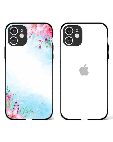 Pretty White Flower Solid Glass Case Phone Cover Combo-(Apple)