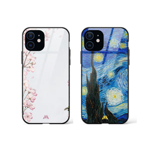 Starry Nights with Flowers Glass Case Phone Cover Combo-(Apple)
