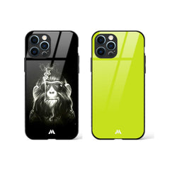 Biker Chimp and Solid Green Glass Case Phone Cover Combo (Apple)