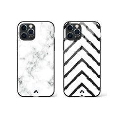 Zig Zags in Bleached Marble Glass Case Phone Cover Combo (Apple)