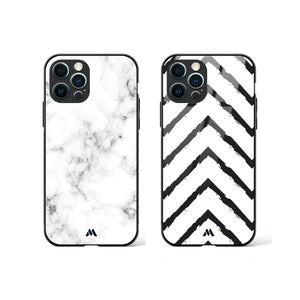 Zig Zags in Bleached Marble Glass Case Phone Cover Combo-(Apple)