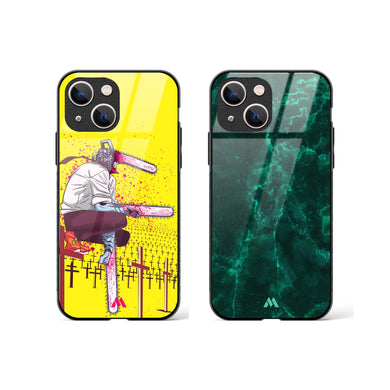 Green Marble Chainsaw Man Glass Case Phone Cover Combo-(Apple)