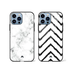 Zig Zags in White Marble Glass Case Phone Cover Combo (Apple)