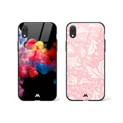 Floral Pink Ink Burst Glass Case Phone Cover Combo (Apple)