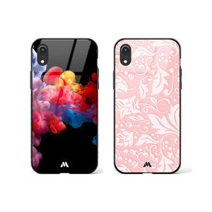 Floral Pink Ink Burst Glass Case Phone Cover Combo-(Apple)