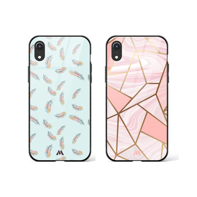 Liquid Marble for Feathers Glass Case Phone Cover Combo (Apple)