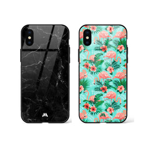Flamingos and Dark Marble Glass Case Phone Cover Combo (Apple)