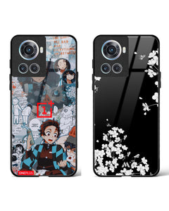 Midnight Dahlias and Tanjiro Slayer Glass Case Phone Cover Combo (OnePlus)