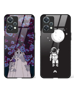 Moon's Halloween Ghost Flowers Glass Case Phone Cover Combo (OnePlus)