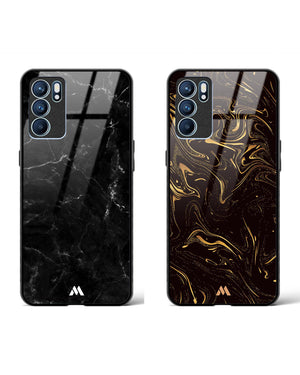 Black Marquina Glass Case Phone Cover Combo-(Oppo)