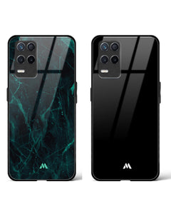 All Black Creative Marble Glass Case Phone Cover Combo (Realme)
