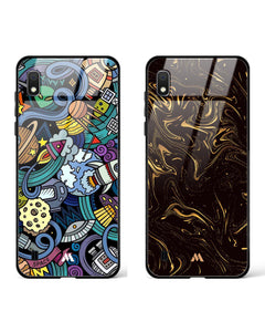Black Gold Marble Spacing Glass Case Phone Cover Combo (Samsung)
