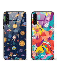 Jungle Leaves Space Frenzy Glass Case Phone Cover Combo (Samsung)