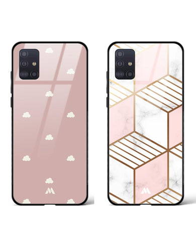 Hexagons Gold Pink Glass Case Phone Cover Combo-(Samsung)