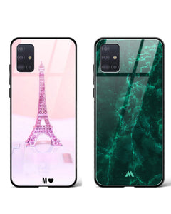 Patchwork Marble Eiffel Tower Glass Case Phone Cover Combo (Samsung)