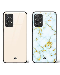 Gold Marble Frosted Ivory Glass Case Phone Cover Combo (Samsung)