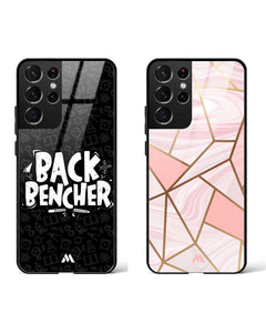 Pink Marble Back Bencher Glass Case Phone Cover Combo (Samsung)