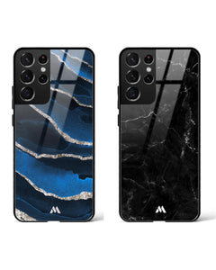 Black Shimmering Sands Marble Glass Case Phone Cover Combo (Samsung)