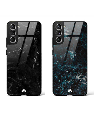 Blue Black Marbled Cliffs Glass Case Phone Cover Combo (Samsung)