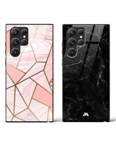 Pink Liquid Marble Glass Case Phone Cover Combo-(Samsung)