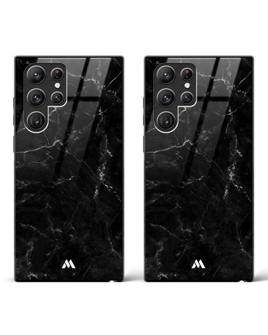 Double Black Marble Glass Case Phone Cover Combo-(Samsung)