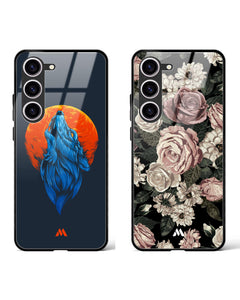 Midnight Floral Howling Moon Glass Case Phone Cover Combo (Samsung)