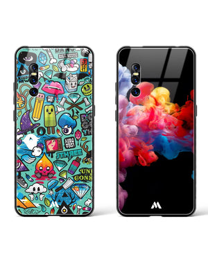 Dark Ink Background Burst Glass Case Phone Cover Combo (Vivo)
