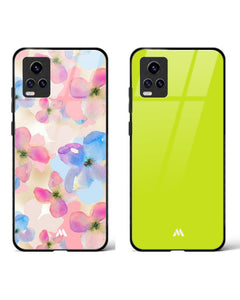 Lime Watercolor Daisies Glass Case Phone Cover Combo (Vivo)