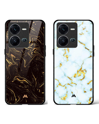 Gold Marble Fusion Glass Case Phone Cover Combo (Vivo)