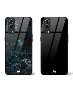 All Black Marble Cliffs Glass Case Phone Cover Combo (Vivo)
