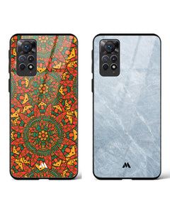 Grey Marble Mehndi Glass Case Phone Cover Combo (Xiaomi)