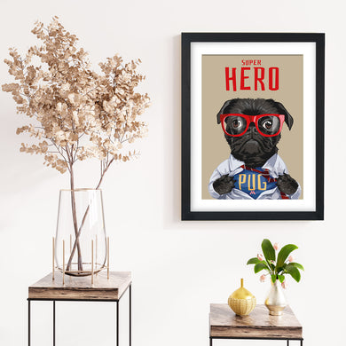 Secret Superhero Pug Art-Poster