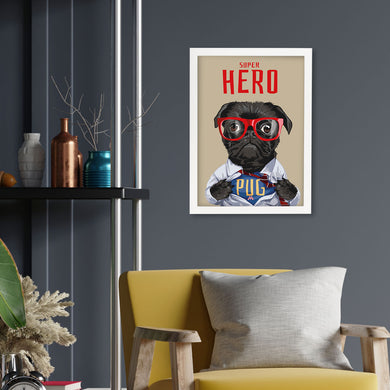 Secret Superhero Pug Art-Poster