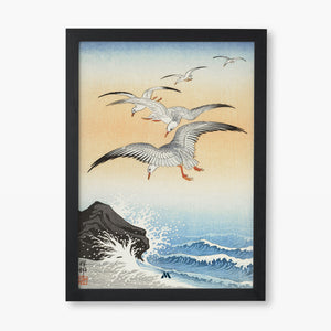 Five Seagulls Above Turbulent Sea [Ohara Koson] Art-Poster