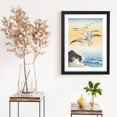 Five Seagulls Above Turbulent Sea [Ohara Koson] Art-Poster
