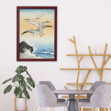 Five Seagulls Above Turbulent Sea [Ohara Koson] Art-Poster