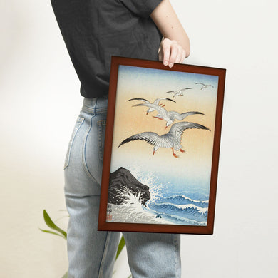 Five Seagulls Above Turbulent Sea [Ohara Koson] Art-Poster