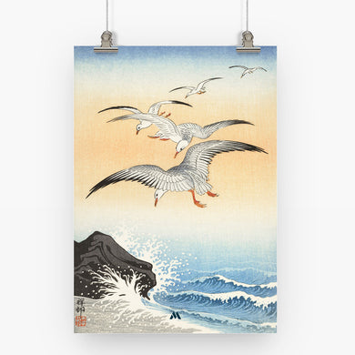 Five Seagulls Above Turbulent Sea [Ohara Koson] Art-Poster