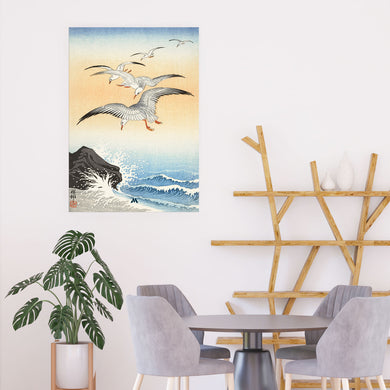 Five Seagulls Above Turbulent Sea [Ohara Koson] Art-Poster