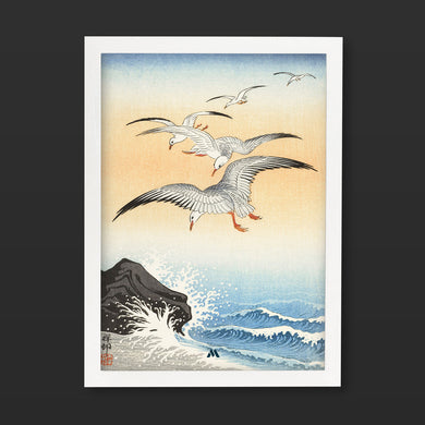 Five Seagulls Above Turbulent Sea [Ohara Koson] Art-Poster