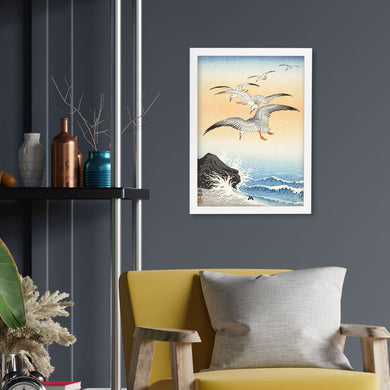 Five Seagulls Above Turbulent Sea [Ohara Koson] Art-Poster