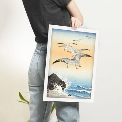 Five Seagulls Above Turbulent Sea [Ohara Koson] Art-Poster
