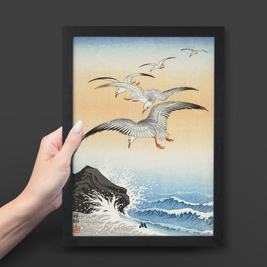 Five Seagulls Above Turbulent Sea [Ohara Koson] Art-Poster